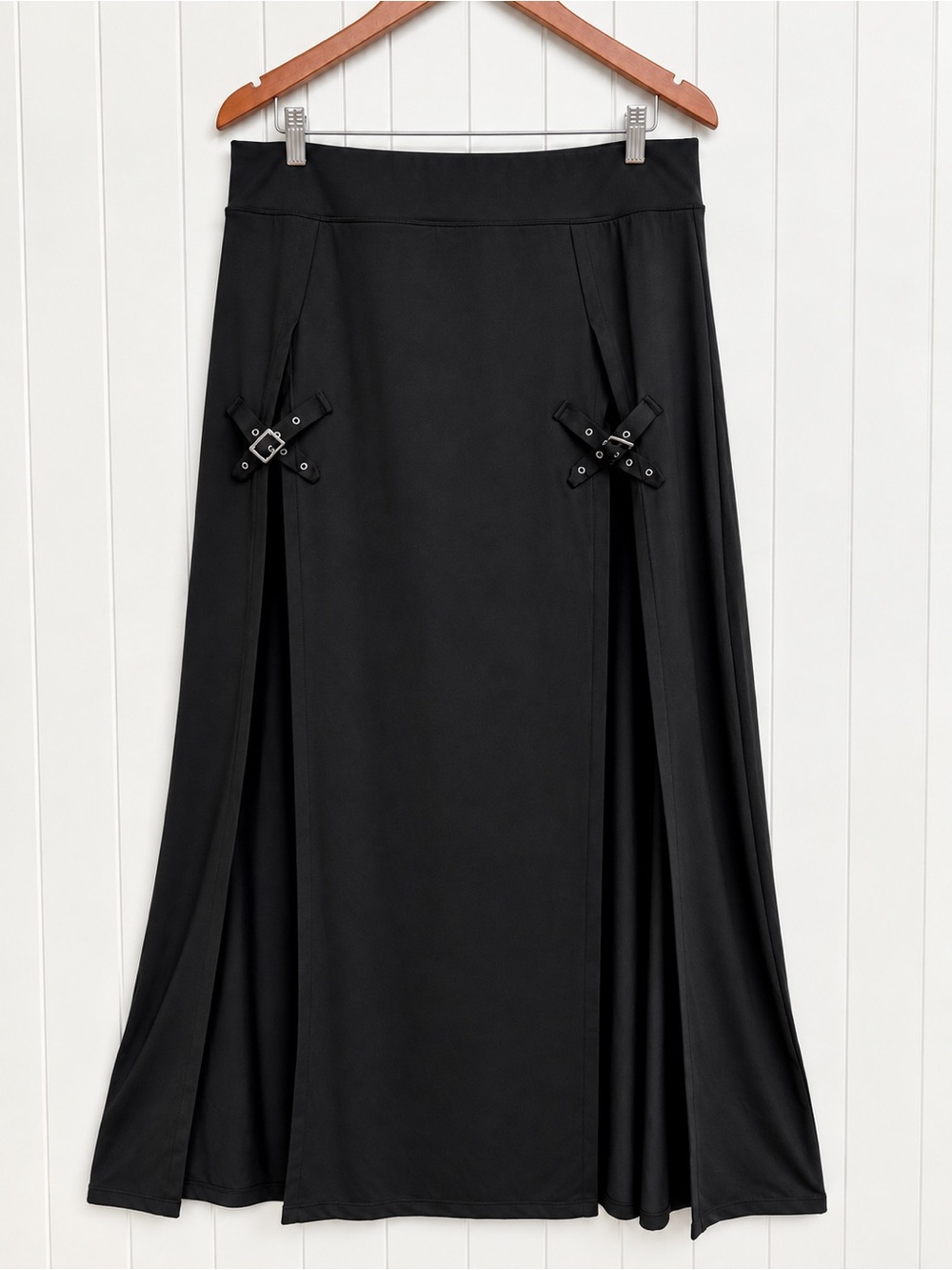 Halara High Waisted Buckle Split 2-in-1 Maxi Skirt Black X-Large